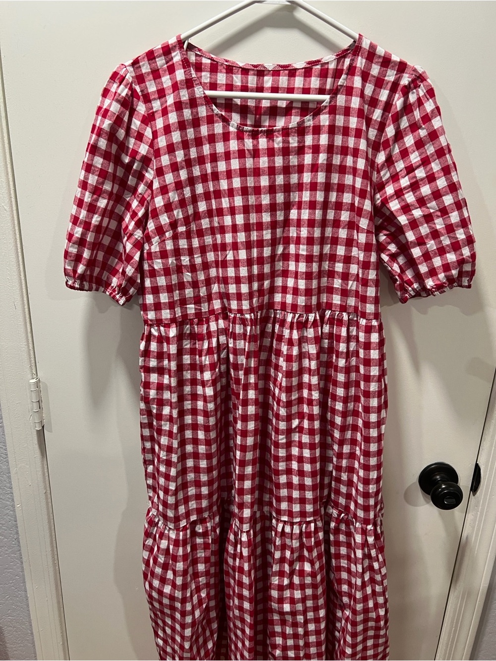 Original Use Red and White Gingham Tiered Kids Dress